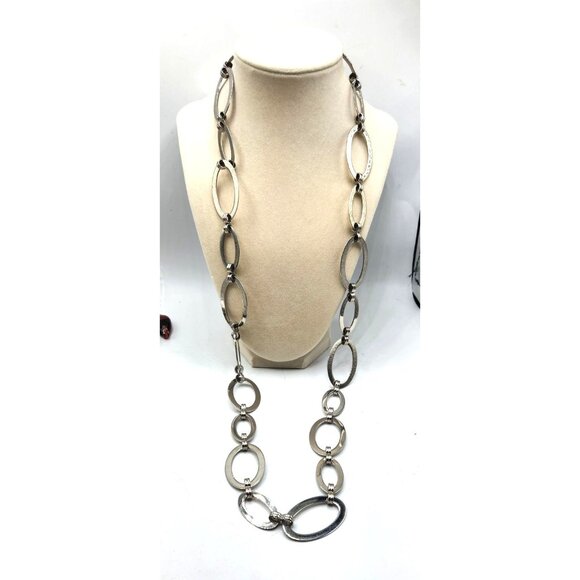 Stainless Steel Silver Oval Loop Necklace - 32" - Picture 3 of 4